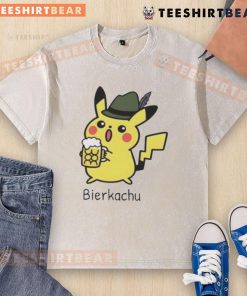 Alt Text: Cute Bierkachu Pikachu beer-themed washed t-shirt featuring a playful design, perfect for Pokmon and beer lovers.