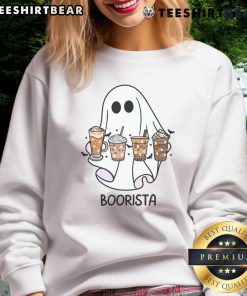Cute Boorista Ghost Barista Sweatshirt featuring a playful ghost design perfect for coffee lovers and cozy wear.