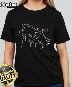 Adorable boykisser couple wearing matching ladies' tee, showcasing love and style in a vibrant outdoor setting.