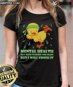 Alt Text: Cute cartoon chick performing a karate kick, symbolizing strength in battling mental cancer on a ladies' tee.