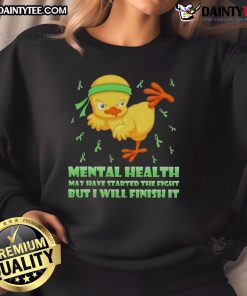 Cute cartoon chick delivering a karate kick on a sweatshirt, symbolizing strength in the fight against mental cancer.