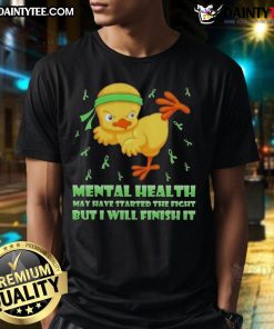 Alt Text: Cute cartoon chick delivering a karate kick, promoting 'Mental Cancer May Have Started The Fight But I Will Finish It' T-shirt.