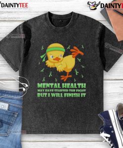 Alt Text: Cute cartoon chick performing a karate kick on a washed t-shirt symbolizing strength against mental cancer challenges.