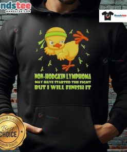 Alt Text: Cute cartoon chick performing a karate kick on a hoodie, symbolizing strength against Non-Hodgkin Lymphoma.