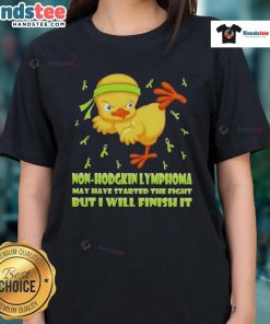 Cute cartoon chick performing a karate kick, symbolizing strength against Non-Hodgkin Lymphoma on a ladies' tee.