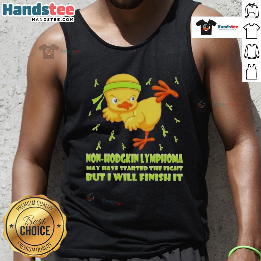 Cute Cartoon Chick Karate Kick Non-Hodgkin Lymphoma May Have Started The Fight But I Will Finish It Tank Top Cute cartoon chick performing a karate kick on a tank top, symbolizing strength against Non-Hodgkin Lymphoma.
