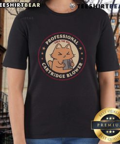 Alt Text: Cute cat graphic on a retro cartridge blower tee, perfect for ladies who love 80s style and feline charm.
