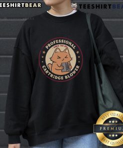 Alt Text: Cute cat design on a vintage sweatshirt, featuring 'Pro Cartridge Blower Since The 80s' slogan, perfect for cat lovers.