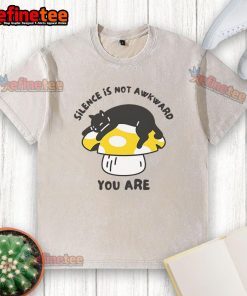 Cute cat on a t-shirt that says 'Silence is not awkward, you are' - Perfect for cat lovers and casual wear.