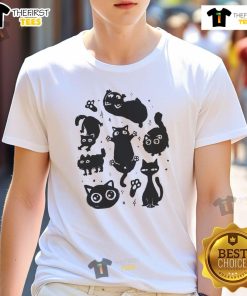 Alt Text: Cute Cats The Black Floofs T-Shirt featuring adorable black cat designs, perfect for cat lovers and fashion fans.