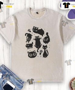 Cute cats on a black floofs washed t-shirt, showcasing adorable feline designs perfect for cat lovers.