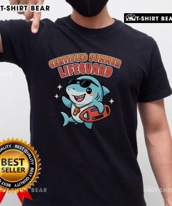 Alt Text: Cute Certified Summer Lifeguard Shark T-Shirt featuring a playful shark design perfect for beach lovers.