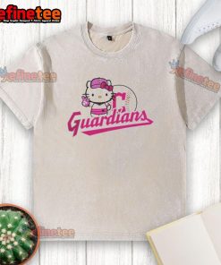 Alt Text: Cute Cleveland Guardians Hello Kitty 2025 baseball washed t-shirt with a playful design, perfect for fans and casual wear.
