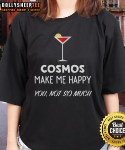 Cute Cocktail Cosmos 'Make Me Happy' Ladies Tee featuring a playful martini glass design, perfect for fun-loving women.
