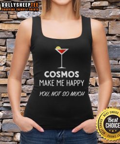 Stylish tank top featuring 'Cute Cocktail Cosmos Make Me Happy' print with a martini glass design, perfect for casual wear.