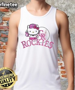 Cute Colorado Rockies Hello Kitty 2025 baseball tank top featuring a playful design for fans and summer wear.