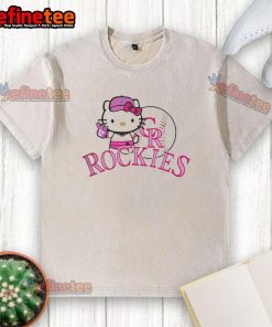 Alt Text: Cute Colorado Rockies Hello Kitty 2025 baseball washed t-shirt featuring playful design and vibrant colors.