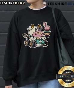 Alt Text: Cute cow burger racer sweatshirt for fast food lovers, featuring a playful design and vibrant colors. Perfect for casual wear.