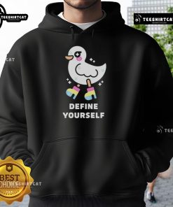 Cute Define Yourself Pride Duck Hoodie featuring vibrant colors and a playful duck design, perfect for celebrating individuality.