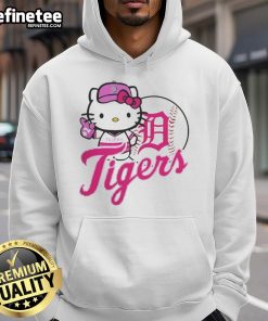Cute Detroit Tigers Hello Kitty 2025 baseball hoodie featuring a playful design for fans and collectors.