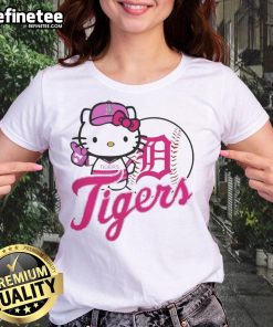 Cute Detroit Tigers Hello Kitty 2025 baseball ladies tee in vibrant colors, perfect for fans and stylish summer wear.