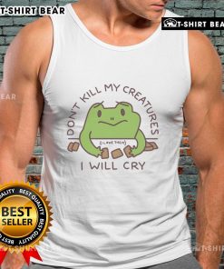 Alt Text: Cute frog tank top with 'Don't Kill My Creatures, I Will Cry' slogan, perfect for animal lovers and casual wear.