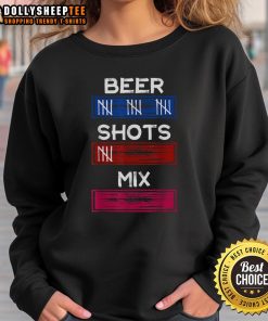 Cute Drinking Tally Shirt featuring beer and shot graphics, perfect for party tracking, showcased on a cozy sweatshirt.