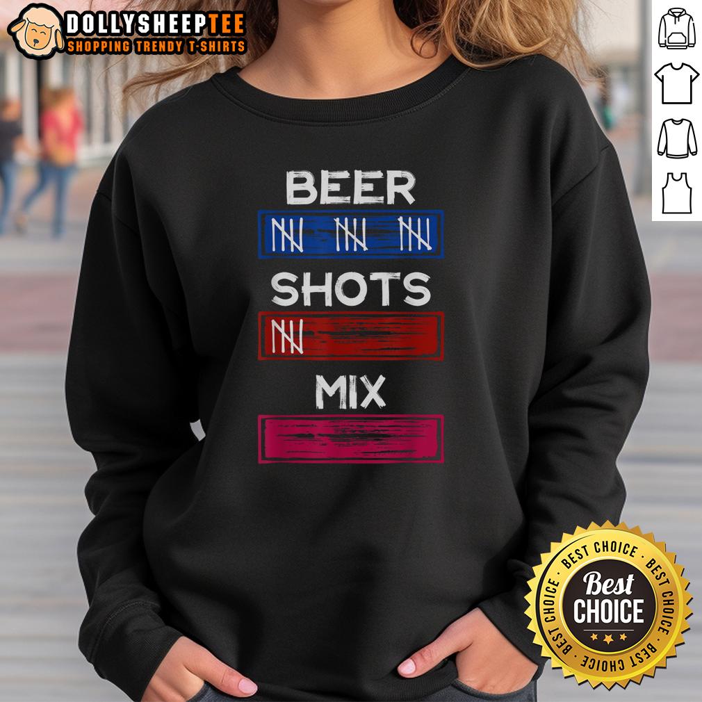 Cute Drinking Tally Shirt Beer Shots Mix Party Tracker Sweatshirt Cute Drinking Tally Shirt featuring beer and shot graphics, perfect for party tracking, showcased on a cozy sweatshirt.