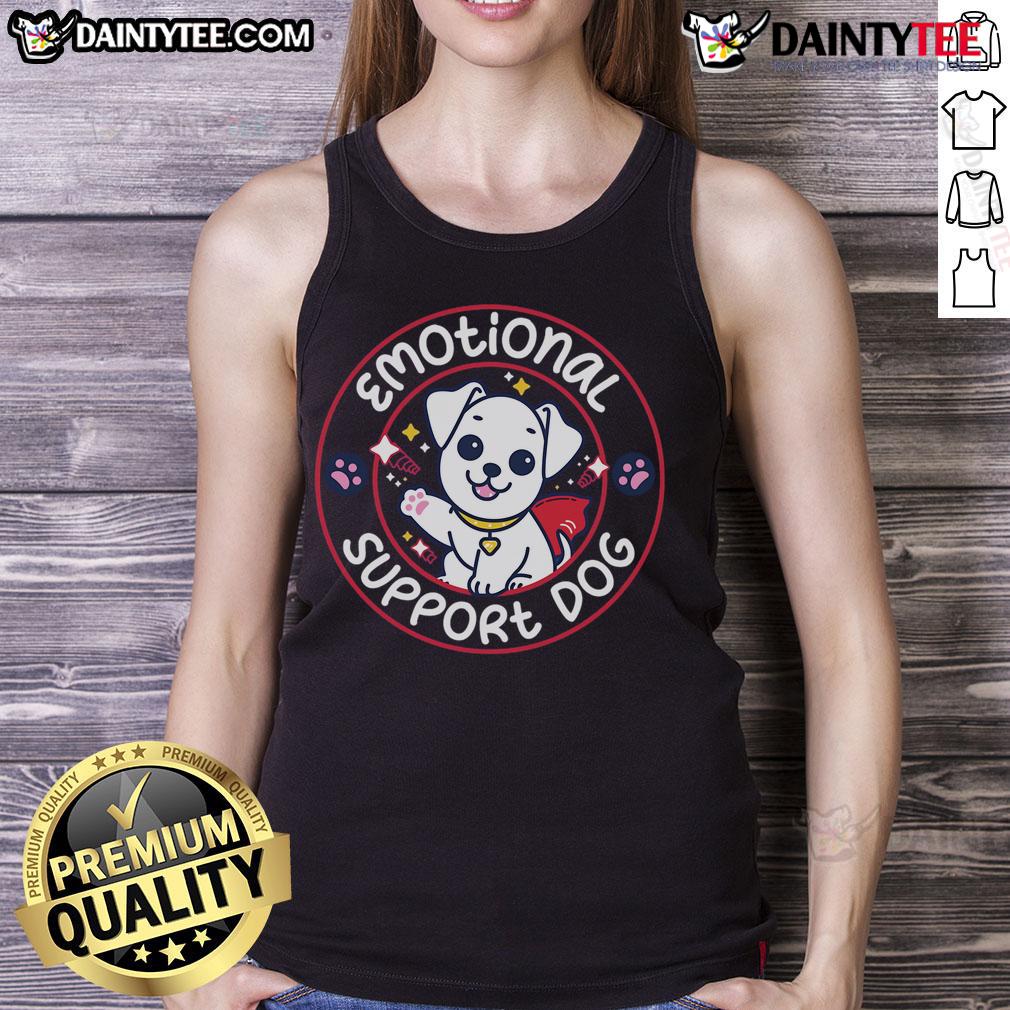 Cute Emotional Support Dog Tank Top Adorable emotional support dog wearing a tank top, showcasing love and companionship in a heartwarming scene.