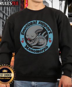 Alt Text: Cute emotional support xenomorph alien predator sweatshirt featuring a playful design for fans of sci-fi and humor.