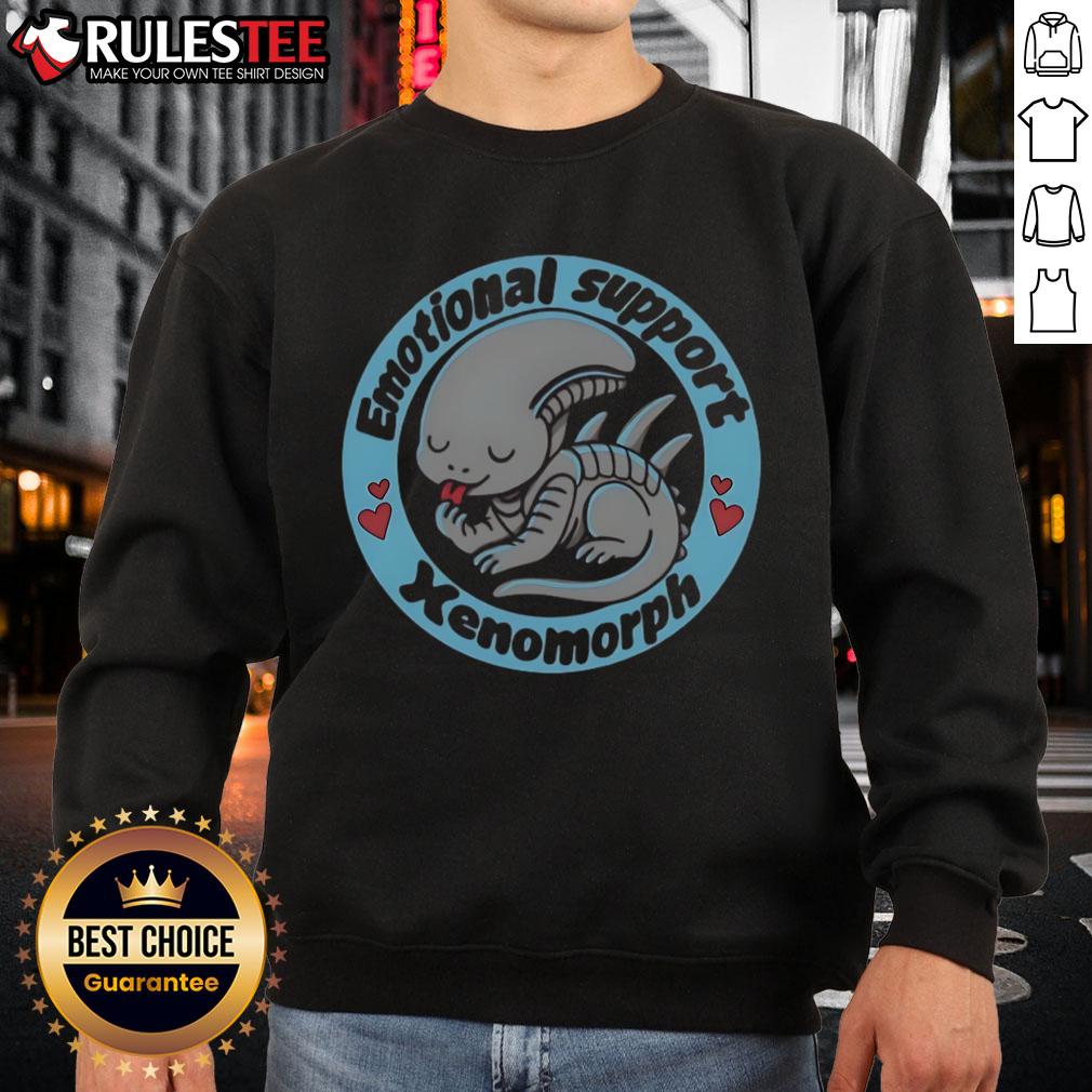 Cute Emotional Support Xenomorph Alien Predator Sweatshirt Alt Text: Cute emotional support xenomorph alien predator sweatshirt featuring a playful design for fans of sci-fi and humor.