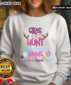 Cute girls wearing matching sweatshirts hunt for Easter eggs, showcasing family bonding and festive spirit in style.