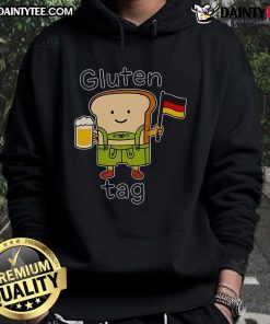 Cozy cute gluten tag bread German beer hoodie displayed on a wooden table, perfect for craft beer enthusiasts.
