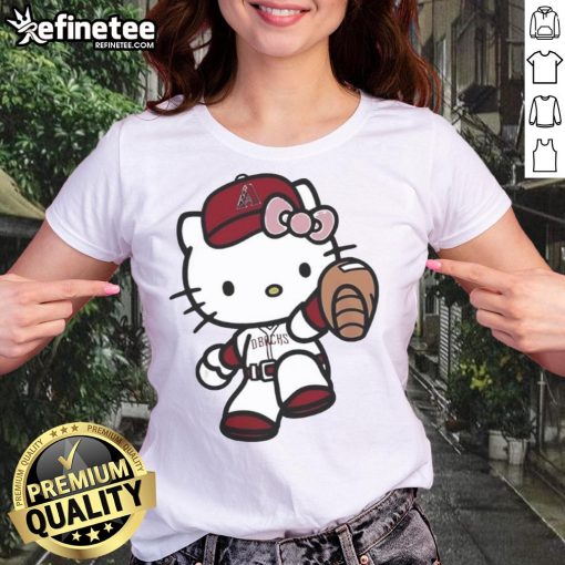 Alt Text: Cute Hello Kitty Arizona Diamondbacks MLB 2025 ladies tee featuring a playful design for baseball fans.