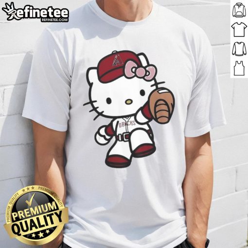 Alt Text: Cute Hello Kitty Arizona Diamondbacks MLB 2025 T-Shirt featuring playful design and team colors for fans.