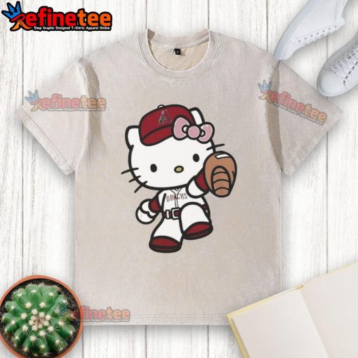 Alt Text: Cute Hello Kitty Arizona Diamondbacks MLB 2025 washed t-shirt featuring a playful design and vibrant colors.