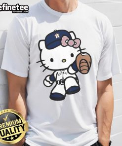 Alt Text: Cute Hello Kitty Houston Astros MLB 2025 T-Shirt featuring vibrant graphics and team colors for fans.