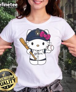 Cute Hello Kitty Milwaukee Brewers MLB 2025 ladies tee featuring a playful design perfect for baseball fans.