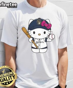 Cute Hello Kitty Milwaukee Brewers MLB 2025 T-shirt featuring vibrant graphics and playful design for fans.
