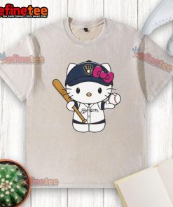 Alt Text: Cute Hello Kitty Milwaukee Brewers MLB 2025 washed t-shirt featuring a playful graphic and vibrant team colors.