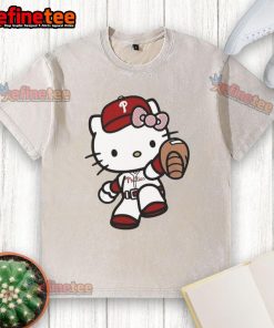 Alt Text: Cute Hello Kitty Philadelphia Phillies MLB 2025 washed t-shirt featuring a playful design for baseball fans.