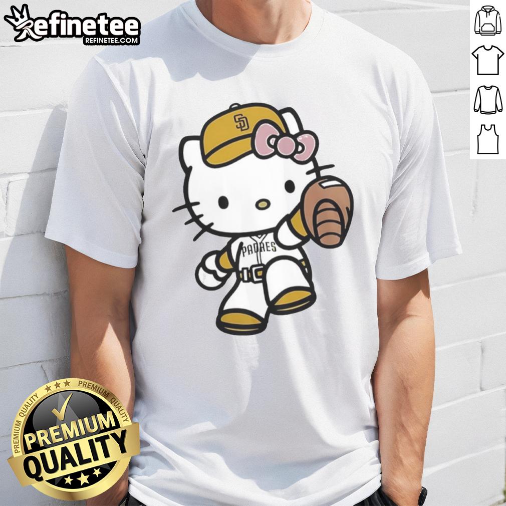 Cute Hello Kitty San Diego Padres Mlb 2025 T Shirt Alt Text: Cute Hello Kitty San Diego Padres MLB 2025 T-shirt featuring vibrant graphics and a playful design for fans.