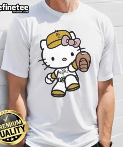 Alt Text: Cute Hello Kitty San Diego Padres MLB 2025 T-shirt featuring vibrant graphics and a playful design for fans.