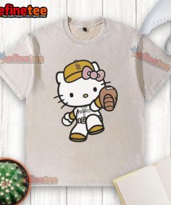 Alt Text: Cute Hello Kitty San Diego Padres MLB 2025 washed t-shirt featuring a vibrant design and comfortable fit.