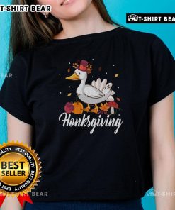 Alt Text: Cute Honksgiving funny goose Thanksgiving ladies tee featuring a whimsical goose design perfect for holiday celebrations.