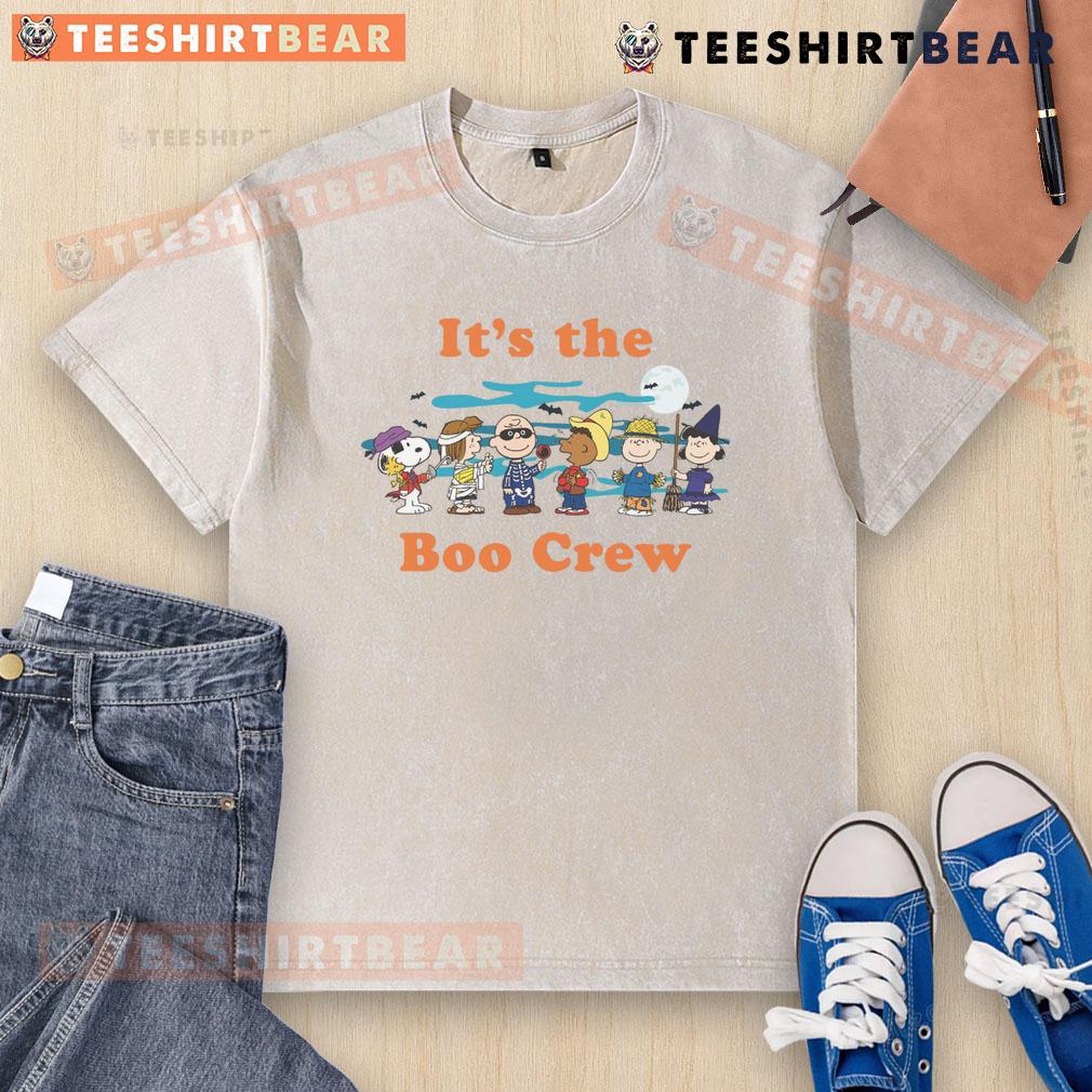 Cute It'S The Boo Crew Peanuts Washed T Shirt Alt Text: Cute It's The Boo Crew Peanuts washed t-shirt featuring vibrant graphic design perfect for Halloween fun.