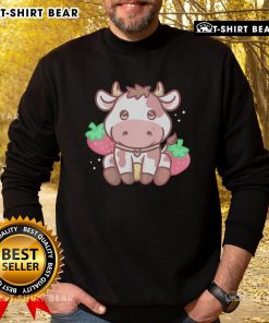 Adorable Kawaii strawberry cow sweatshirt featuring a cute design, perfect for cozy casual outfits.