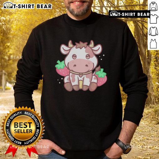 Adorable Kawaii strawberry cow sweatshirt featuring a cute design, perfect for cozy casual outfits.