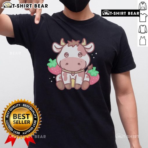 Cute Kawaii Strawberry Cow T-Shirt featuring an adorable cow design with strawberries, perfect for animal lovers.
