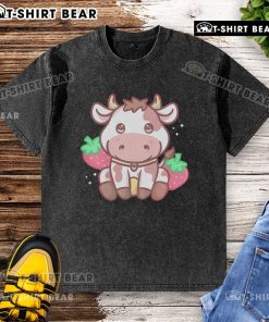 Cute kawaii strawberry cow washed t-shirt featuring a playful design perfect for casual wear and anime fans.